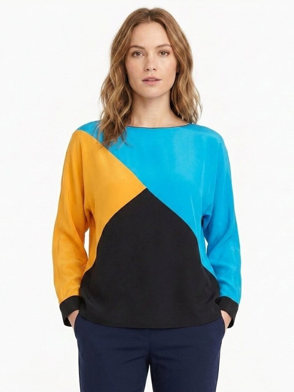 Annees Lauder Vintage Silk Colour Block Blouse- Sz. Sm